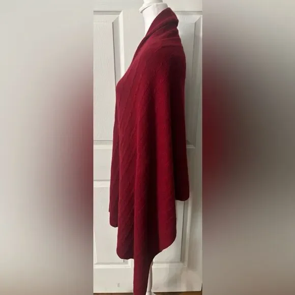 RanRui Cashmere Wool Wrap Buttoned Sweater Shawl Deep Red Maroon Women’s OS - Picture 5 of 8